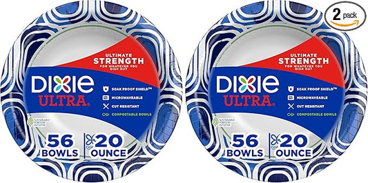 Dixie Ultra, Large Paper Bowls, 20 Oz, Microwave Safe, Compostable, Disposable Bowls Great For Breakfast, Lunch, And Dinner Meals, 56 Count (Pack of 2)