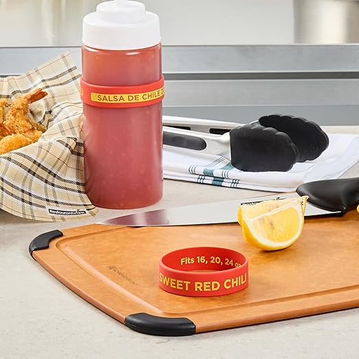Restaurantware Silicone Squeeze Bottle Band 10 Count 2.75 Inch Dishwasher Safe Condiment Identification Band, Sweet Red Chili Red Non-Slip Label Band for Condiment Labeling at Restaurants, Food Trucks