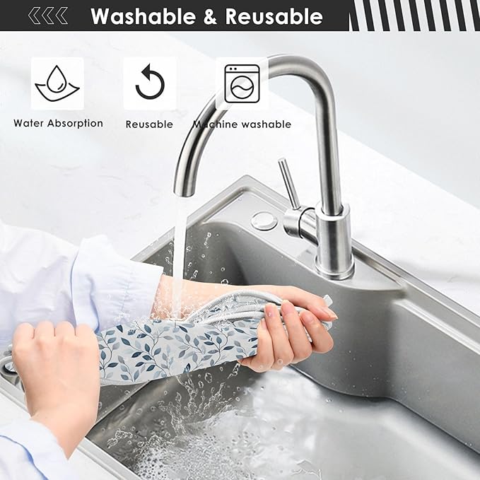 Kitchen Faucet Absorbent Mat,Green Gray Leaf Water Splash Guard for Sink, Faucet Drip Catcher Thicken Sponge Microfiber Faucet Water Catcher Mat Sink Absorbent Mat for Kitchen 14x5in 2 Pack