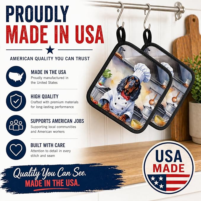 Caroline's Treasures Gordon Setter The Chef Pair of Pot Holders Kitchen Heat Resistant Pot Holders Sets Oven Hot Pads for Cooking Baking BBQ, 7 1/2 x 7 1/2