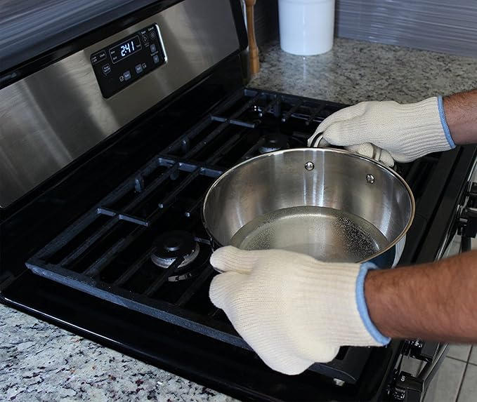 Heat Resistant Oven Gloves - Grilling Cooking Gloves - Extreme Heat Resistant - Long and Thick Protection Gloves for Grilling, Cooking, Baking, Fireplace, Barbecue, Stove, Camping (One Pair)