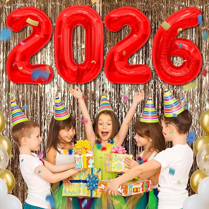2026 Red Foil Numbers Balloons(40 Inch) Happy New Years Eve Party Supplies 2026 New Year Graduation Balloons Decorations 20 26 Signs Props Birthday Anniversary Wedding Festival Ornament Decor