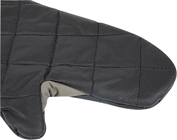 Restaurantware 13.7 x 8 Inch Heavy-Duty Oven Mitt 1 Flame Retardant Heat-Resistant Kitchen Glove - With Thumb Guard Hanging Loop Black Cotton Quilted Glove Heat-Resistant For Cooking And Baking