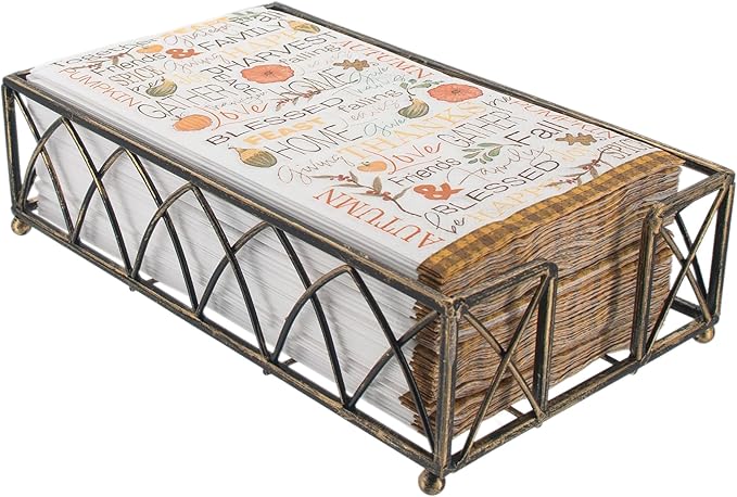 Boston International Arch Design Guest Towel Napkin Holder Caddy, Antique Brass
