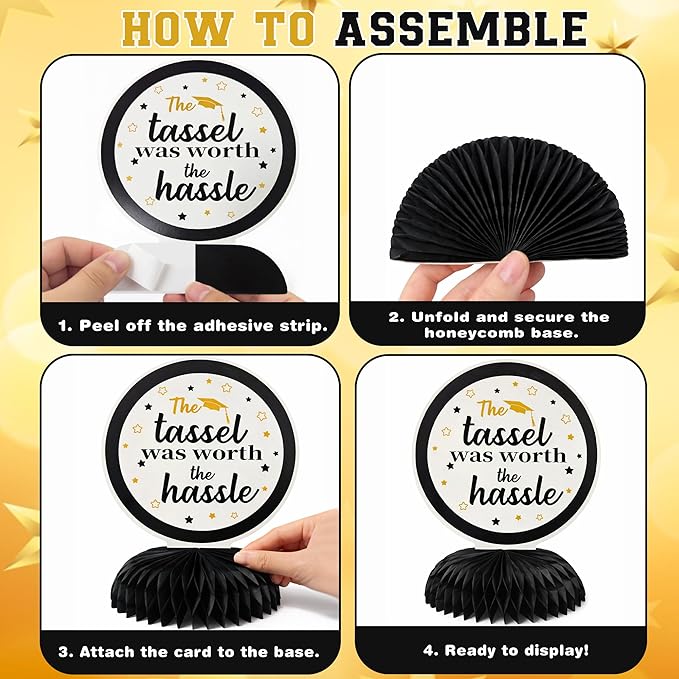 Graduation Decorations 2026 - Black Gold Graduation Honeycomb for Table Centerpiece | Graduation Party Decorations Class of 2026,Table Toppers for Graduation Party Favors Supplies Indoor Outdoor