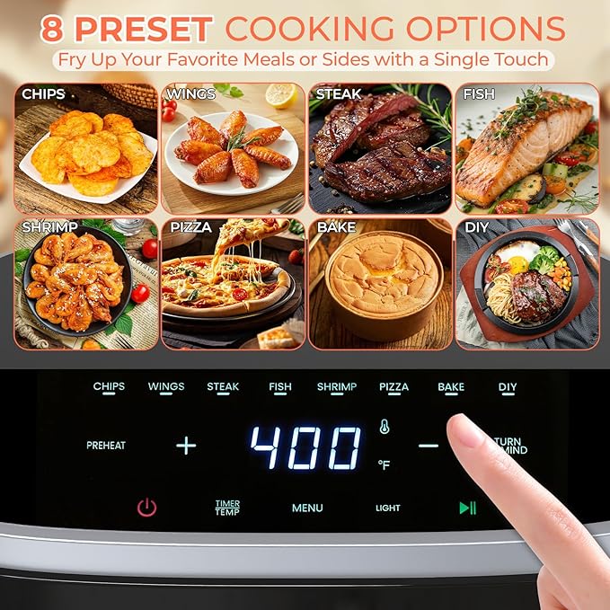 NEWBULIG Air Fryer，4QT Small AirFryer with Easy View Window and Interior Light, Digital Touchscreen with 8 Presets for Custom Cooking, Nonstick and Dishwasher Safe Basket, Black