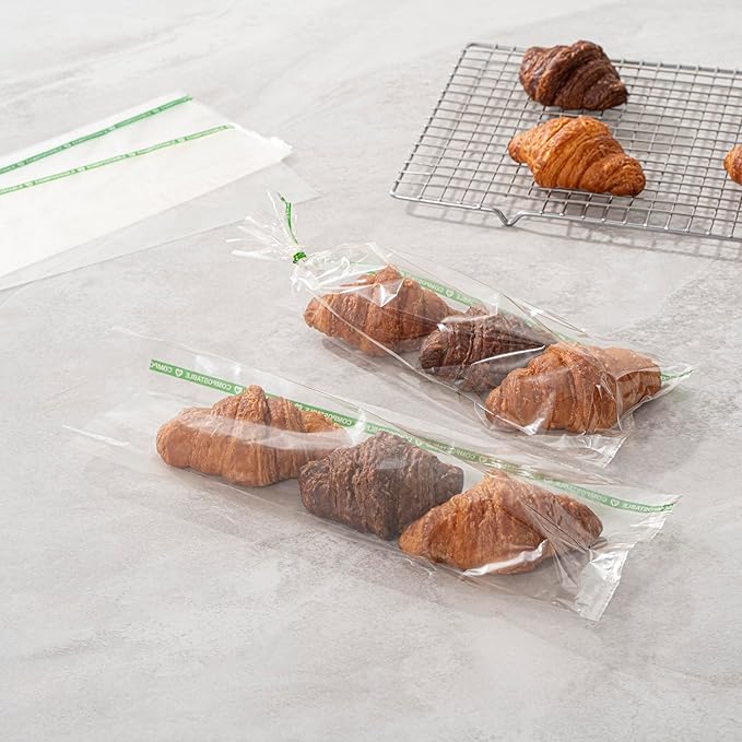 Restaurantware Candy Bags 100 Pcs 13" x 5" Heat-Sealable Clear Plastic Bags Greaseproof Home Compostable Freezer-Ready No-Flap Treat Carriers for Candies, Cookies, Bakery, Party Favours