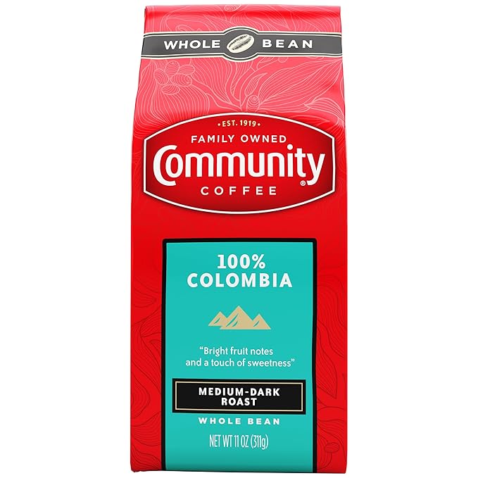 Community Coffee 100% Colombia Whole Bean Coffee, Medium-Dark Roast, 11 oz Bag (Pack of 1)