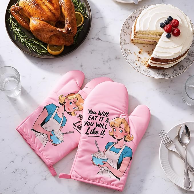 LemonRoad 12 Pcs Oven Mitt, Funny Kitchen Cooking Oven Mitts, Pink Kitchen Accessories, Cute Baker Stuff, House Warming Gifts New Home Mothers Day Birthday Present for Women Mom
