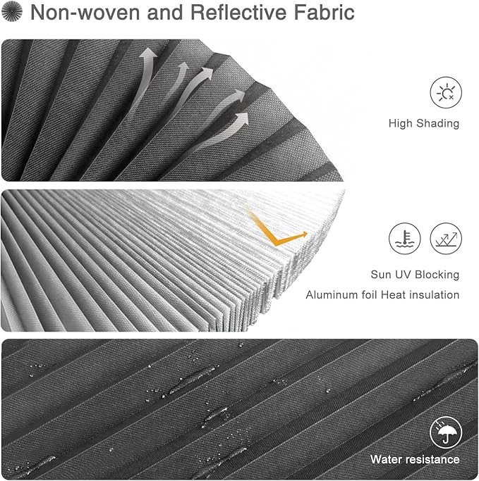 MALOKI Pleated Window Blinds,Temporary Blackout Shades Cordless No Drill Paper Shades for Window Door Stick on No Screw Room Darkening Blinds for Bedroom Bathroom Kitchen