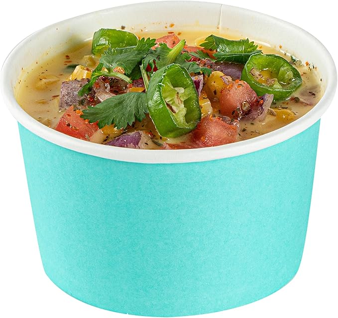 Restaurantware Coppetta 5 Ounce Dessert Cups, 50 Disposable Ice Cream Cups - Lids Sold Separately, Sturdy, Turquoise Paper FroYo Bowls, Striped, For Hot And Cold Foods, Perfect For Gelato