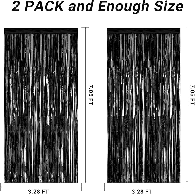 2 Pack 2026 Graduation Party Decorations, 3.28 FT x 7.05 FT Black Backdrop, Metallic Halloween Decorations Photo Backdrop Fringe Curtains Tinsel Backdrop Foil Streamer, Grad Party Supplies