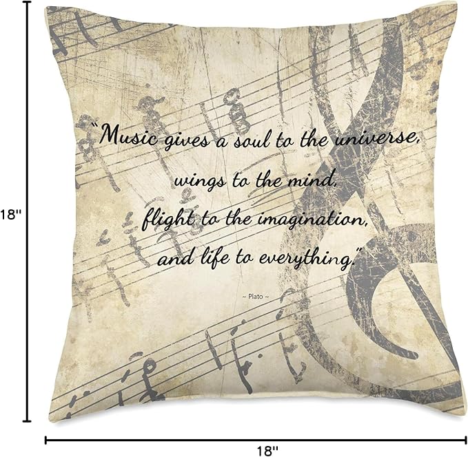 Music Gives a Soul to the Universe - Quote on Vintage Music Throw Pillow