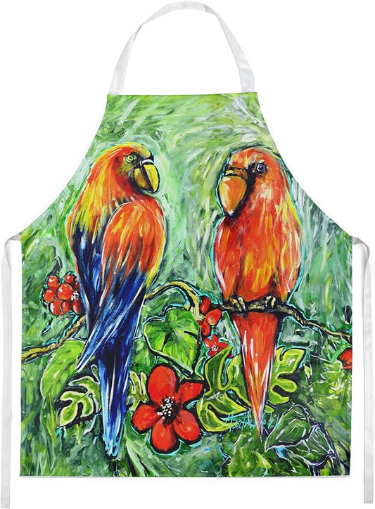 Caroline's Treasures Fred and Freda Parrots Apron Cooking Kitchen Server Baking Crafts Gardening for Adult Women Men, Unisex, Large, Multicolor
