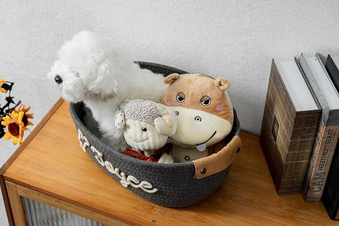 JUPPE Custom Pet Dog Toy Basket with Personalized Name, Cat or Dog Toys and Storage Organizer Customize Dog Toy Gift Cotton Rope Basket Gift (For pet)
