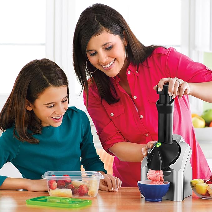 Yonanas Classic Frozen Fruit Soft Serve Maker for Healthy Vegan and Dairy-Free Treats, 200W Red Machine with 36 Recipes, BPA Free, Easy to Clean, Quick and Simple to Use