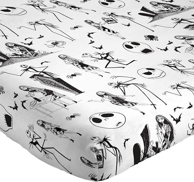Jay Franco Kids Sheet Set with Fitted, Flat Sheets & Pillow Cover - Ultra-Soft Bedding with Pillowcase for Room Decor, White - Nightmare Before Christmas, 4 Piece Full