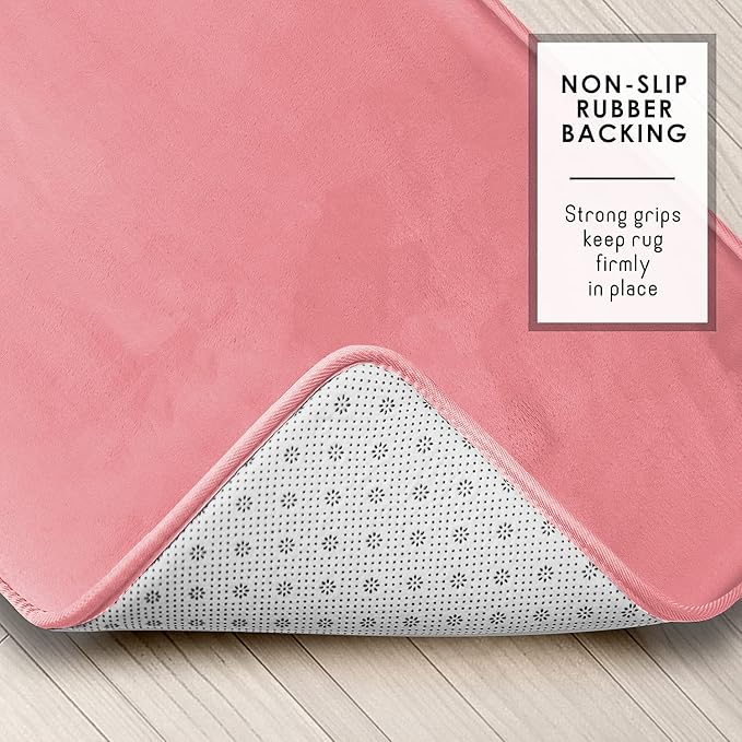 Clara Clark Bathroom Rugs, Velvet Memory Foam Bath Mat, Non-Slip, Machine Washable Bath Rugs - Dries Quickly, Ultra Soft Plush Bath Mats for Bathroom, 20 x 24, Coral Pink