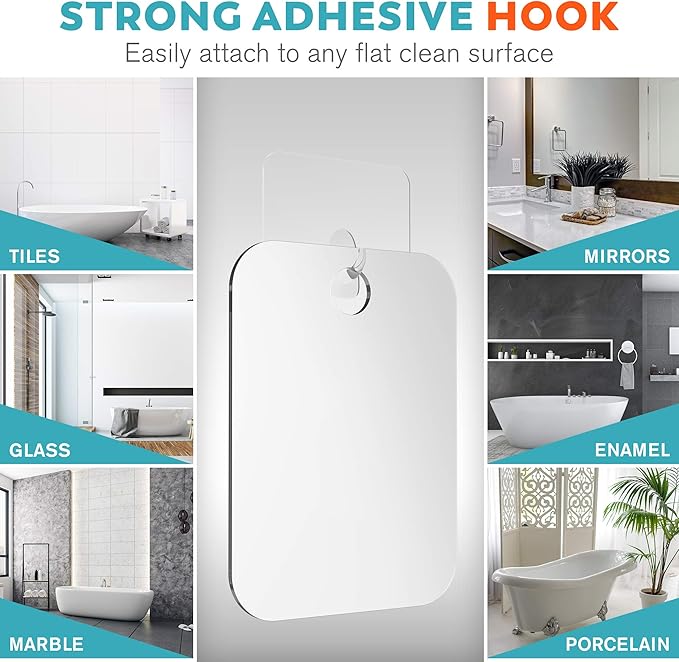 HONEYBULL Fogless Shower Mirror for Shaving – Anti-Fog Acrylic Mirror with Razor Holder, No-Drill Wall Mount, Flat Design for Steam Showers, Medium 6x8in