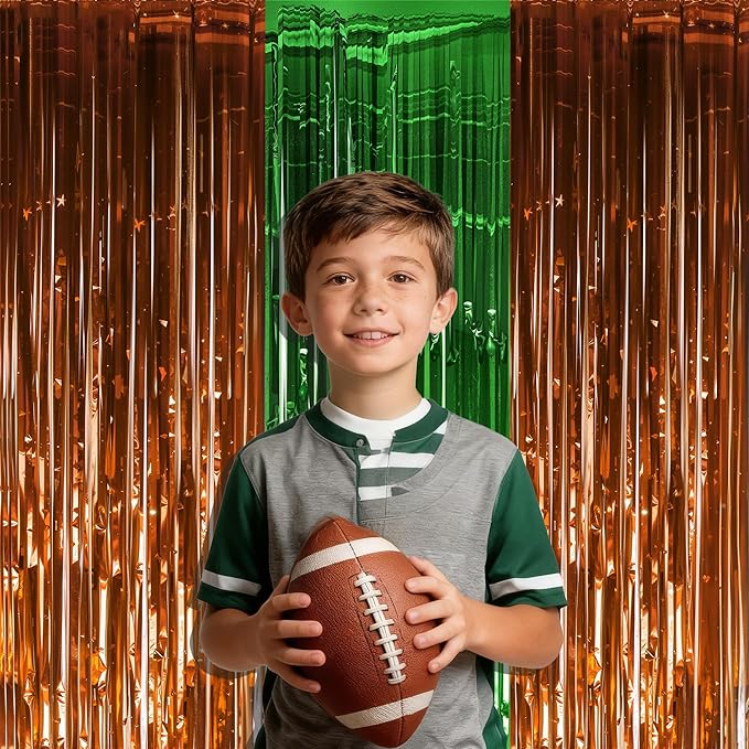 Football Party Decorations for Super Game Bowl 2026 - Green Brown Tinsel Streamers Backdrop Banner | Football Party Favors Supplies Indoor Outdoor - Game Day Birthday Party Accessories for Wall Door