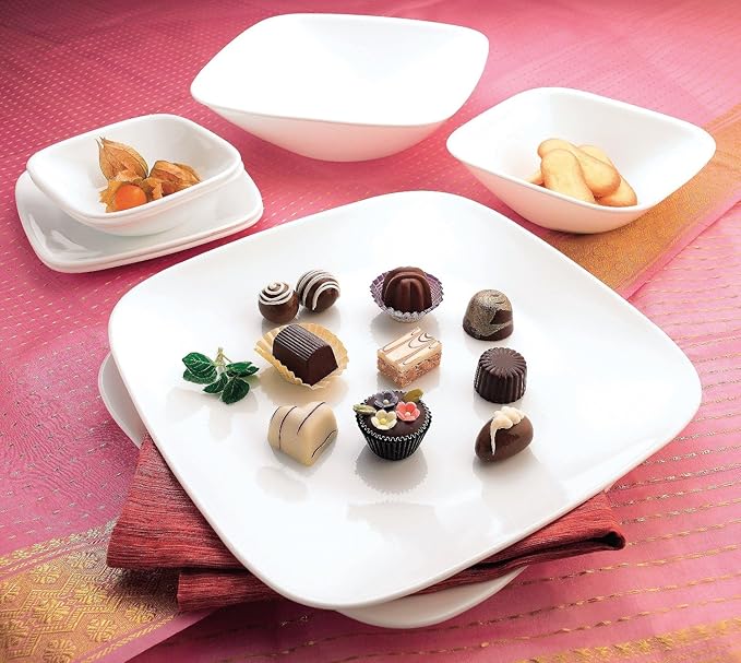 Corelle J2213-N CP-9621 Plate, Plate, Width 10.4 inches (26.5 cm), Shatter-Resistant, Lightweight, Winter Frost White, Square, Platter, Set of 5