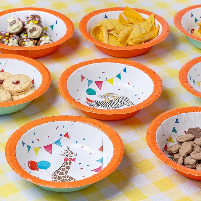 Talking Tables 8 x Safari Party Paper Bowls | Eco-Friendly Disposable Bowls, Fun Children's Party, Birthday Party, Animal Safari, Madagascar