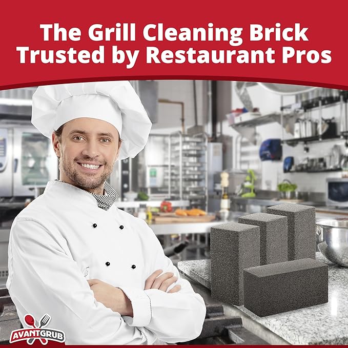 Commercial Grade Grill Cleaning Brick Bulk 12 Pack by Avant Grub. Pumice Stone Cleaner Tool Cleans and Sanitizes Restaurant Flat Top Grills or Griddles Effectively Without Harsh Chemicals or Abrasives