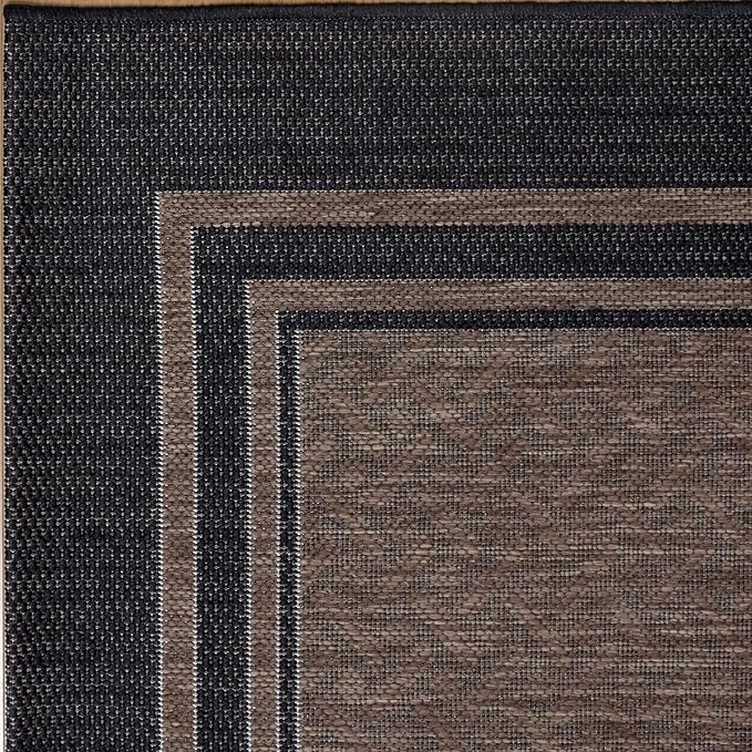 Gertmenian Indoor Outdoor Classic Flatweave Area Rug, Stain & UV Resistant Carpet, Deck, Patio, Poolside & Mudroom, 2x6 Ft Runner, Simple Border, Black Nut Brown, 21994