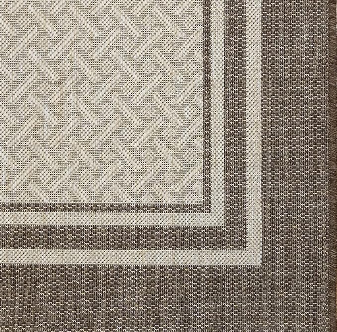 Gertmenian Indoor/Outdoor Flatweave Area Rug - 6x9 Medium, Stain & UV Resistant, Ideal for Deck, Patio, Poolside, Mudroom - Border Brown Tan, 22913