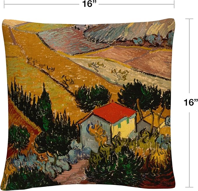 Trademark Fine Art Vincent Van Gogh 'Landscape with House' 16" X 16" Decorative Throw Pillow