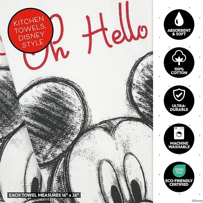 Disney Kitchen Towels & Oven Mitts Set – 4 Piece Bundle with 2 Cotton Dish Towels/Hand Towels & 2 Heat Resistant Mini Oven Mitts (Pot Holders) – Absorbent Kitchen Décor Gift Set–Mickey, Stitch & Pooh