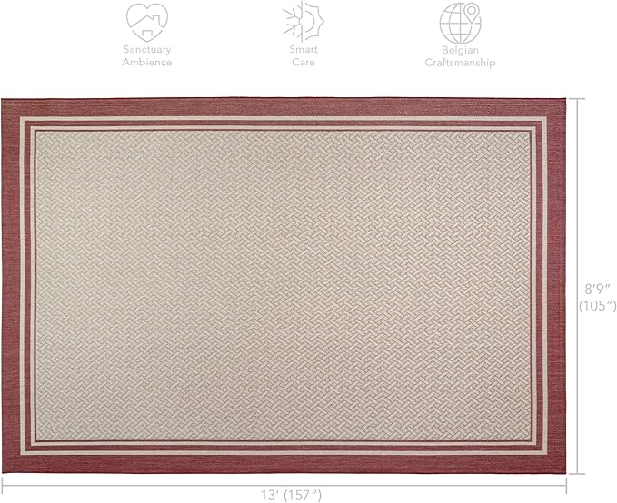 Gertmenian Indoor Outdoor Classic Flatweave Area Rug, Stain & UV Resistant Carpet, Deck, Patio, Poolside & Mudroom, 9x13 Ft Extra Large, Simple Border, Red Tan, 22014