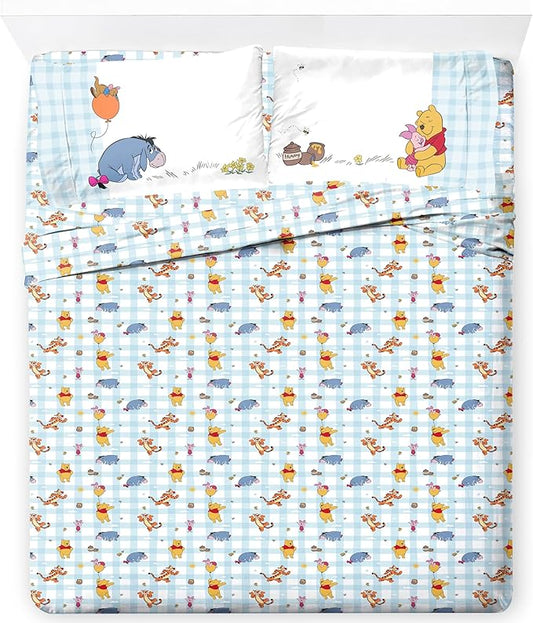 Jay Franco Kids Sheet Set with Fitted, Flat Sheets & Pillow Cover - Ultra-Soft Bedding with Pillowcase for Room Decor, White - Winnie The Pooh, 4 Piece Queen