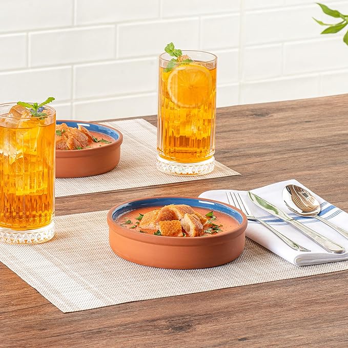 Restaurantware-Terra Tek 15.2 Ounce Terracotta Cazuelas, 2 Blue Glazed Clay Pots For Cooking - Oven-Ready, Microwavable, Terracotta Serving Pots, Dishwashable, For Cooking And Serving