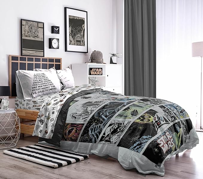 Jay Franco Star Wars Comic Book Full Size Comforter Set - 7 Piece Bedding Includes Sheet Set & Pillow Covers - Super Soft Cozy Kids Bedding