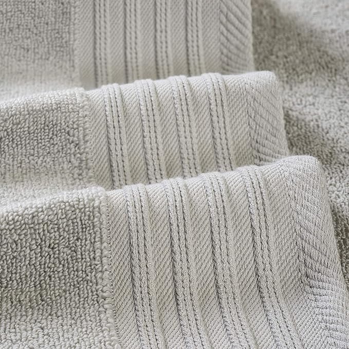 Modern Threads 6 Piece Cotton Bath Towel Set – Ultra Soft 550 GSM Towels – Bathroom Set with Hand Towels and Washcloths – Geometric (Silver Cloud)