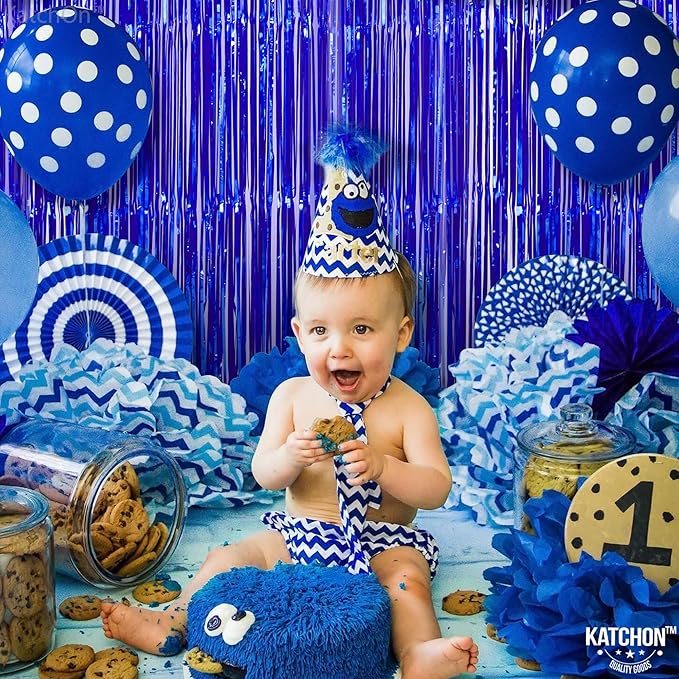 KatchOn, Metallic Blue Backdrop Curtain - Pack of 2 | Blue Streamers for Royal Blue Party Decorations | Foil Fringe Streamers for Under The Sea Party Decorations, Mermaid Bachelorette Decorations
