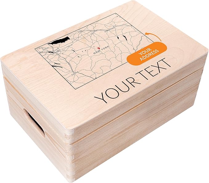 Creative Deco Personalized Wooden Storage Box Map Box | 11.8x7.87x5.51in (+-0.5) | Multiple Choice | Hinged Lid Handles Engraving | Gift Box | Rough UNSANDED Keepsake Souvenir Chest