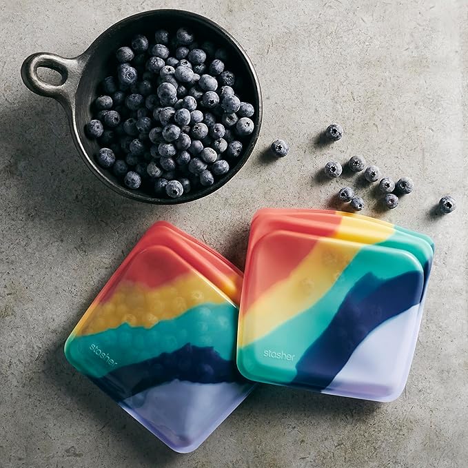 Stasher Silicone Reusable Storage Bag, Sandwich Bag, Reusable Freezer Bags, Microwave, Dishwasher, Oven Safe, Sous Vide, Lunch Container, Eco Friendly, Leak-free, Food Storage Bags, 28 oz, Rainbow | Reusable Food Bag