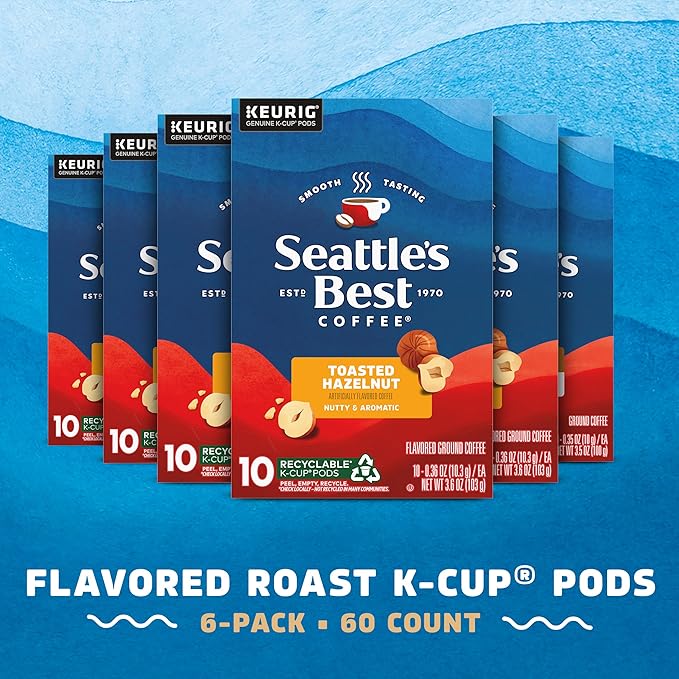 Seattle’s Best Coffee, Flavored K-Cup Coffee Pods, Toasted Hazelnut, 100% Arabica, 6 Boxes (60 Pods Total)