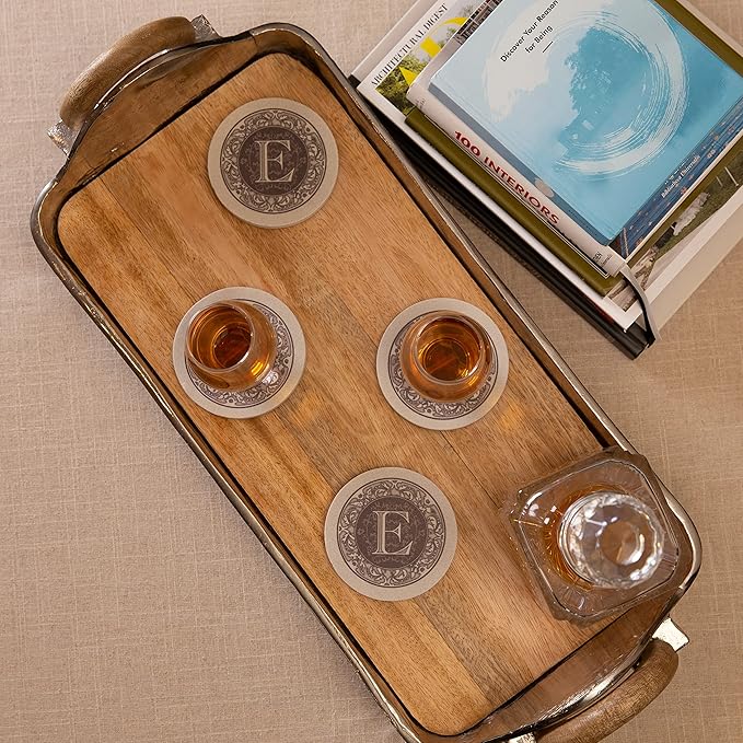 Thirstystone Monogram Letter E Natural Sandstone Coaster 4 Pack Manufactured in The USA Decorative Absorbent Easily Wipes Clean