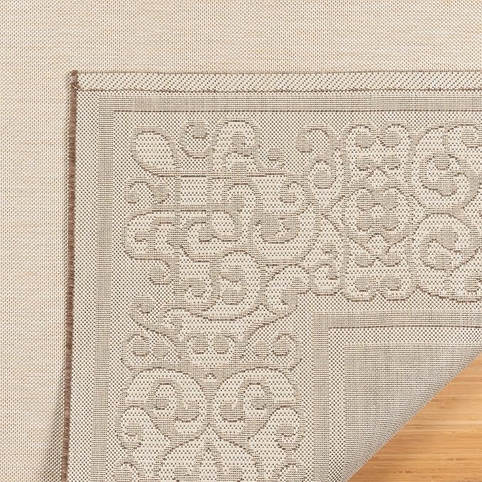 Gertmenian Indoor/Outdoor Flatweave Area Rug - 8x10 Large, Stain & UV Resistant, Ideal For Deck, Patio, Poolside, Mudroom - Abstract Border, Red Tan, 22967