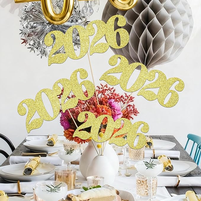2026 Centerpiece Sticks Class of 2026 Table Decorations 12PCS Graduation Table Toppers Glitter Gold Number 2026 Congrats Table Centerpieces for Graduation Theme Party Decorations Supplies