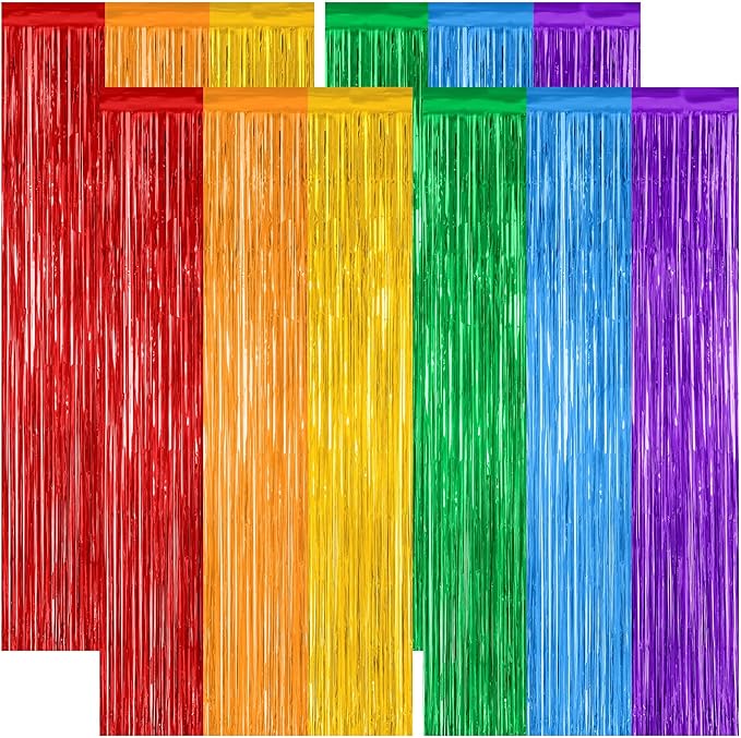 ZATAYE 4 Pack Pride Decorations, 3.28 FT x 7.05 FT Rainbow Backdrop, Metallic LGBT Party Decor Foil Tinsel Party Streamer Backdrop Curtains, Rainbow Curtains Birthday Photo Booth Props