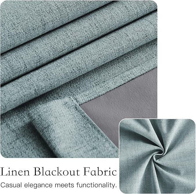 NICETOWN 100% Blackout Linen Door Curtain - Thermal Insulated Light Block French Curtain Tie Up Shades Energy Efficient Door Blind for Glass Door, 26 x 72 inches Long, Skylark Blue, 1 Panel