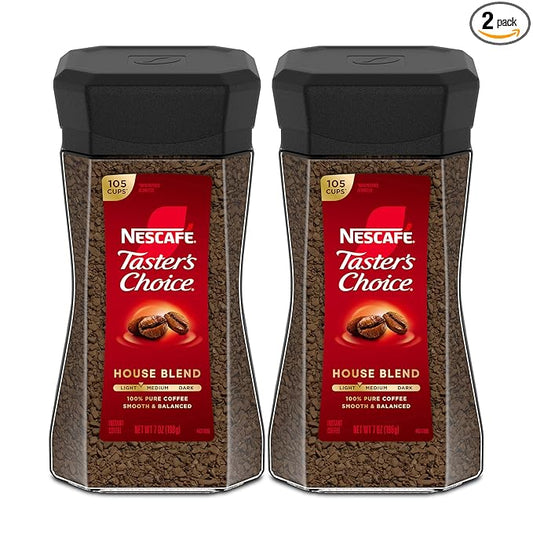 NESCAFÉ Taster's Choice Instant Coffee, Light Medium Roast Coffee, House Blend, 2 Jars (7 Oz Each)