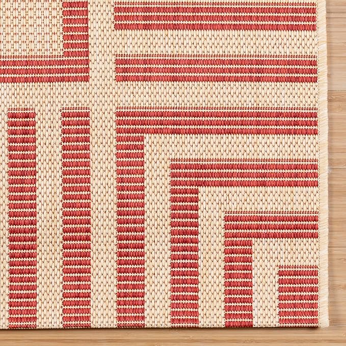 Gertmenian Indoor/Outdoor Flatweave Area Rug - 6x9 Medium, Stain & UV Resistant, Ideal for Deck, Patio, Poolside, Mudroom - Klano Striped Sand, Red, 25424