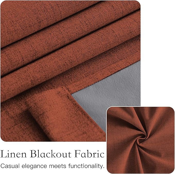 NICETOWN 100% Linen Blackout French Door Curtains, Privacy Door Window Curtains, 26 X 50 Inch Long, Thermal Insulated Tie Up Shades for Bedroom Office, 1 Panel, Caramel