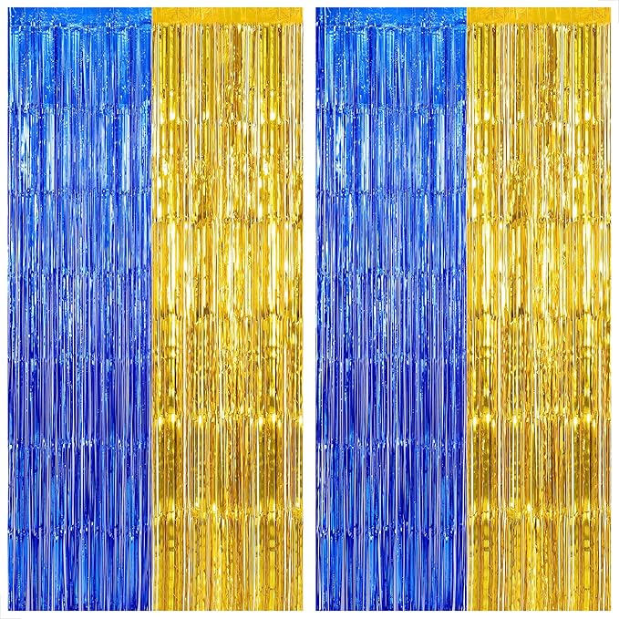 KatchOn, Blue and Gold Fringe Backdrop for Parties - XtraLarge, Pack of 2 | Blue Fringe Backdrop | 2026 Graduation Party Decorations | Graduation Decorations 2026
