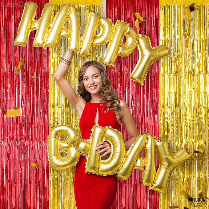 KatchOn, Gold and Red Fringe Backdrop - Xtralarge, Pack of 2 | Foil Fringe Curtain for Nurse Graduation Party Decorations | Prom Decorations 2026 | Red and Gold Graduation Decorations 2026